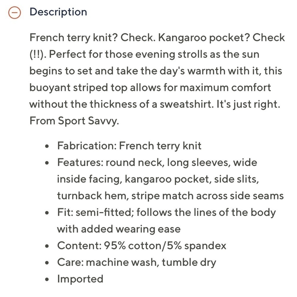 0303 - Women’s XL French Terry Striped Top with Front Pockets - Picture 3 of 5